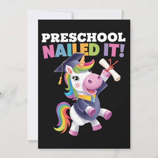 Preschool Nailed It Unicorn Graduation Cap Invitation (Front)