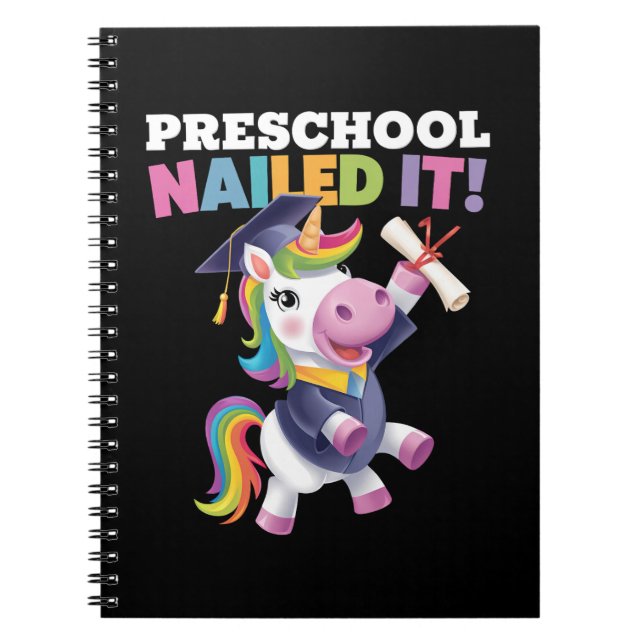 Preschool Nailed It Unicorn Graduation Cap Notebook (Front)