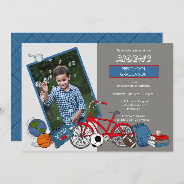 Preschool Photo Boy Graduation Party Invitation (Front/Back)