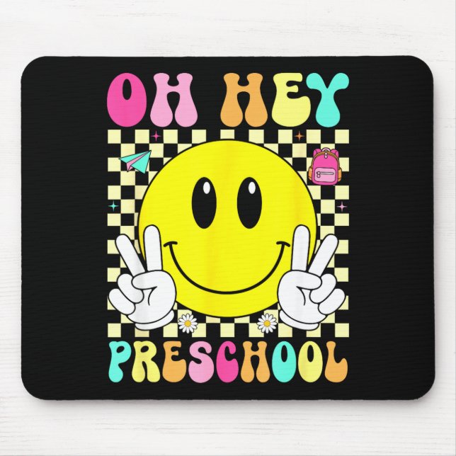 Preschool retro smile face back to school first mouse mat (Front)
