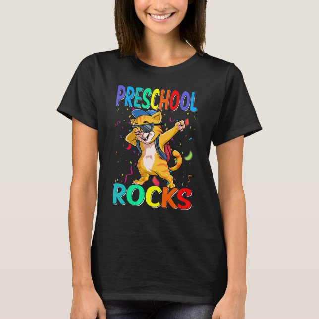 Preschool Rocks Cat Back To School T-Shirt (Front)