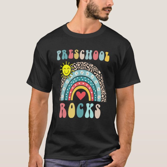 Preschool Rocks Cute Rainbow Heart First Day Of Sc T-Shirt (Front)