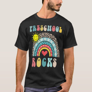 Preschool Rocks Cute Rainbow Heart First Day Of Sc T-Shirt