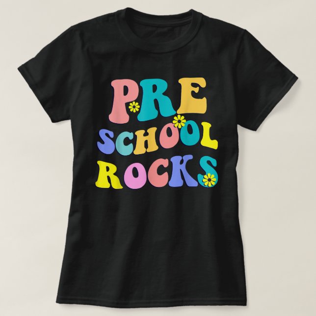Preschool Rocks First Day Back to School Teacher S T-Shirt (Design Front)