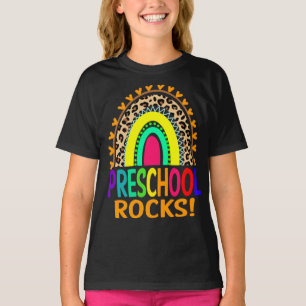 Preschool Rocks Rainbow Leopard Back To School T-Shirt