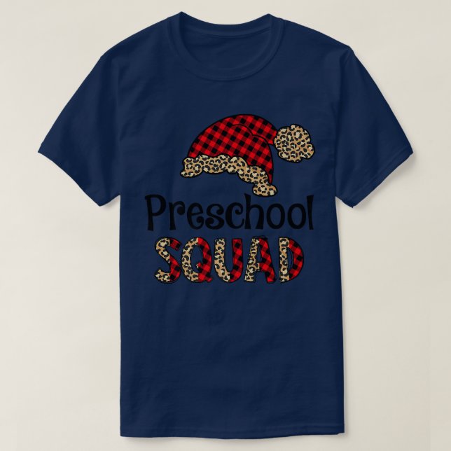 Preschool Santa Hat Buffalo Plaid Leopard Funny Xm T-Shirt (Design Front)