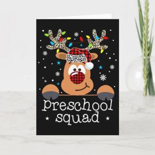 Preschool Squad Plaid Reindeer Santa Hat Teacher C Card