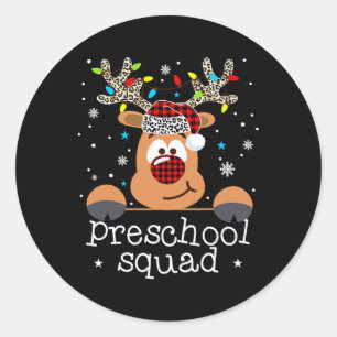 Preschool Squad Plaid Reindeer Santa Hat Teacher C Classic Round Sticker