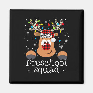 Preschool Squad Plaid Reindeer Santa Hat Teacher C Magnet