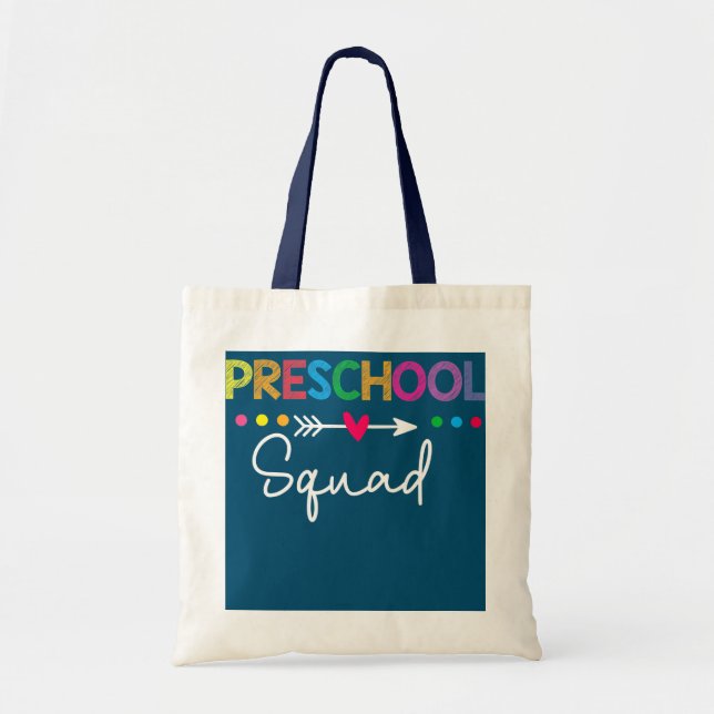 Preschool Squad Pre K Teacher Student Team Back Tote Bag (Front)