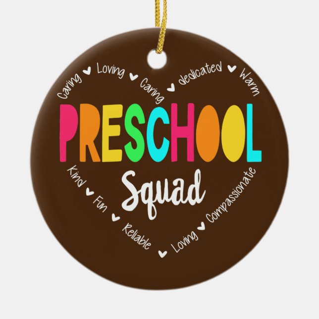 Preschool Squad Teacher Back to School Daycare Ceramic Tree Decoration (Front)