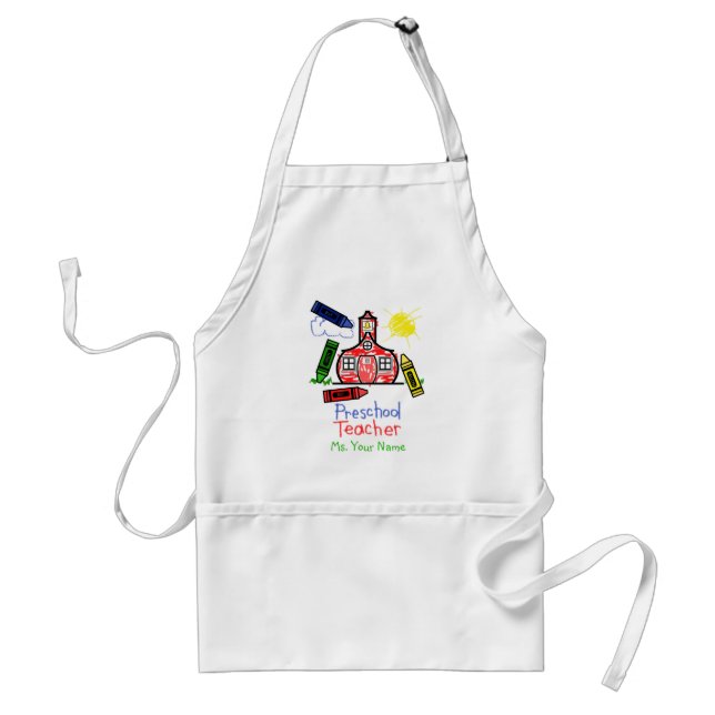 Preschool Teacher Apron - Schoolhouse and Crayons (Front)