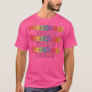 Preschool Teacher Back To School Retro Rainbow Cut T-Shirt