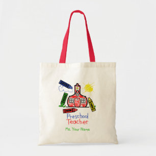 Preschool Teacher Bag - Schoolhouse and Crayons