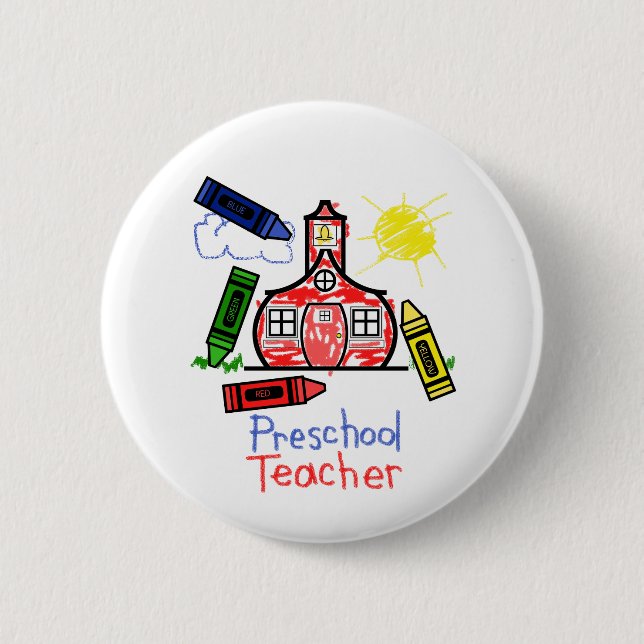 Preschool Teacher Button - Schoolhouse & Crayons (Front)