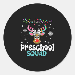 Preschool teacher christmas preschool squad classic round sticker