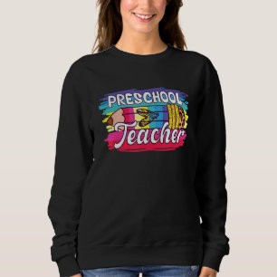 Preschool Teacher Colourful Leopard Pencil Back To Sweatshirt