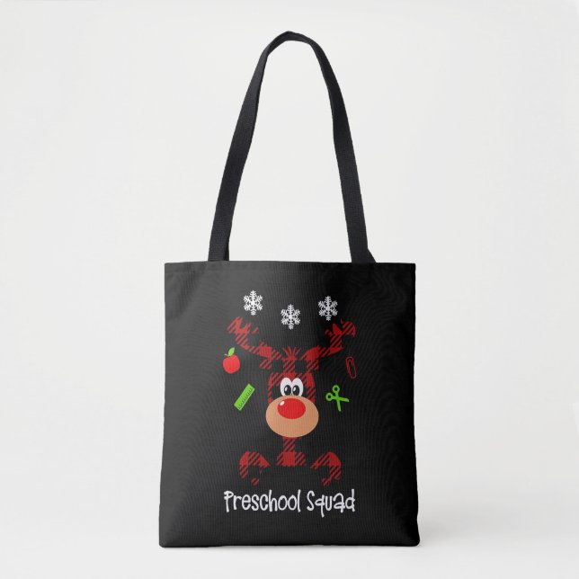 Preschool Teacher Cutest Reindeer Squad Christmas Tote Bag (Front)