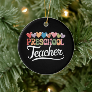 Preschool Teacher First Day Groovy Back To School  Ceramic Tree Decoration