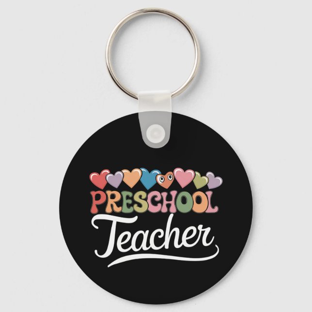 Preschool Teacher First Day Groovy Back To School  Key Ring (Front)
