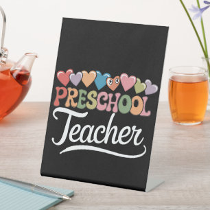 Preschool Teacher First Day Groovy Back To School  Pedestal Sign