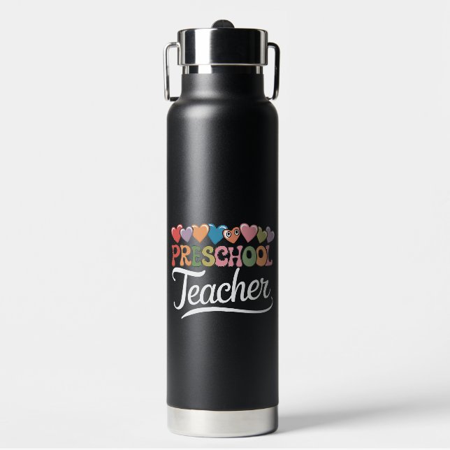 Preschool Teacher First Day Groovy Back To School  Water Bottle (Front)