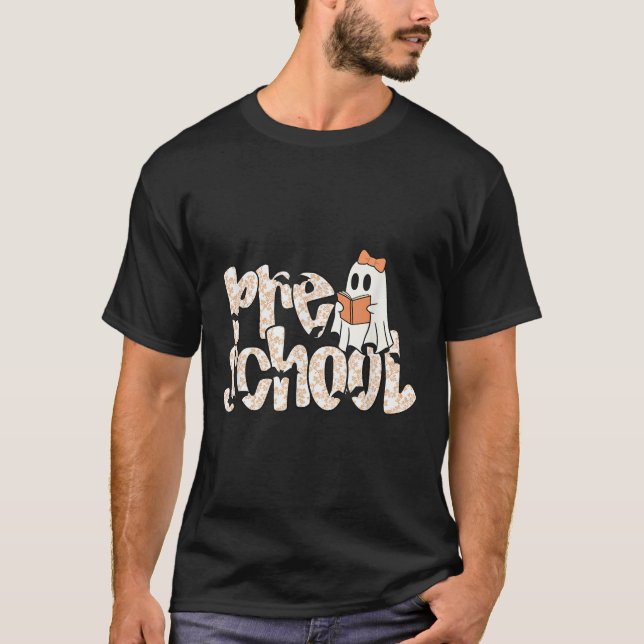 Preschool Teacher Halloween Ghost Teacher Reading  T-Shirt (Front)
