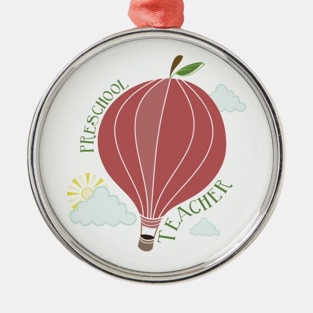 Preschool Teacher Hot Air Balloon Apple Metal Tree Decoration (Front)
