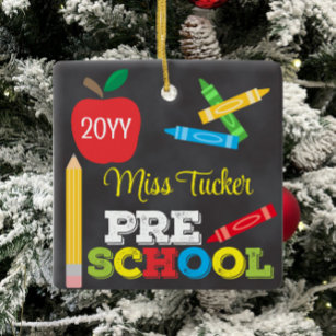 Preschool Teacher Keepsake Chalkboard Colourful Ceramic Ornament