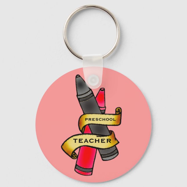 Preschool Teacher Keychain - Vintage Crayon Tattoo (Front)