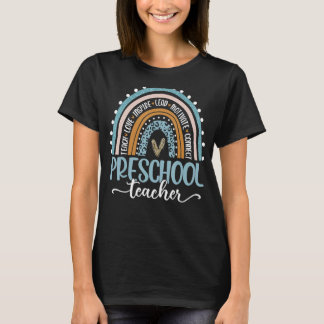 Preschool Teacher Leopard Boho Rainbow Back To Sch T-Shirt
