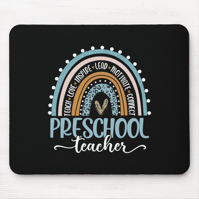 Preschool Teacher Leopard Boho Rainbow Byck To Sch Mouse Mat (Front)