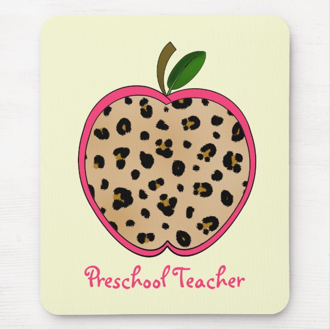 Preschool Teacher Leopard Print Apple Mouse Mat (Front)
