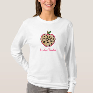 Preschool Teacher Leopard Print Apple T-Shirt