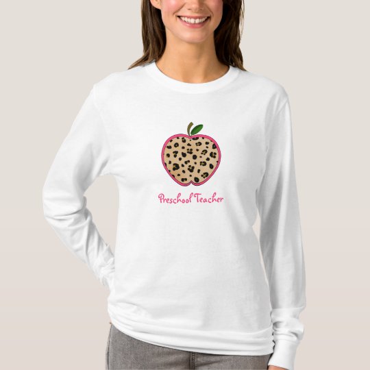 Preschool Teacher Leopard Print Apple T-Shirt