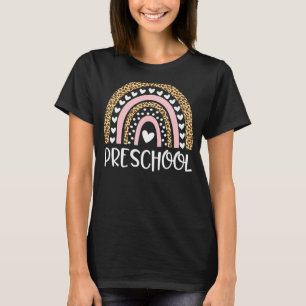Preschool Teacher Leopard Rainbow Teacher Back To T-Shirt