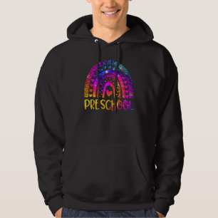 Preschool Teacher Leopard Tie Dye Rainbow Back To  Hoodie