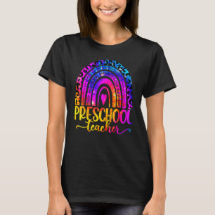 Preschool Teacher Leopard Tie Dye Rainbow Back To T-Shirt