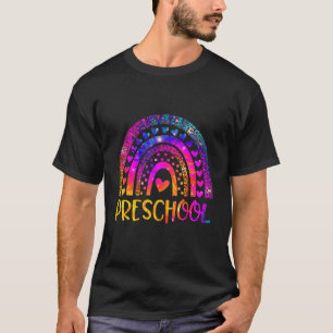 Preschool Teacher Leopard Tie Dye Rainbow Back To  T-Shirt