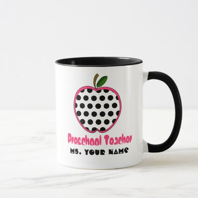 Preschool Teacher Mug - Polka Dot Apple (Right)