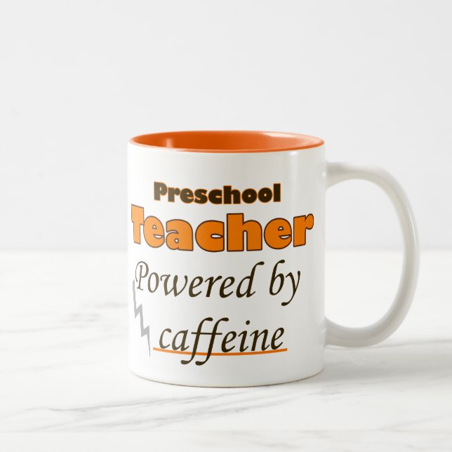 Preschool Teacher Powered by caffeine Two-Tone Coffee Mug (Right)