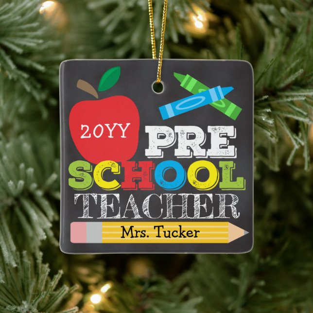 Preschool Teacher Pre-K Keepsake Bright Ceramic Ornament (Tree)