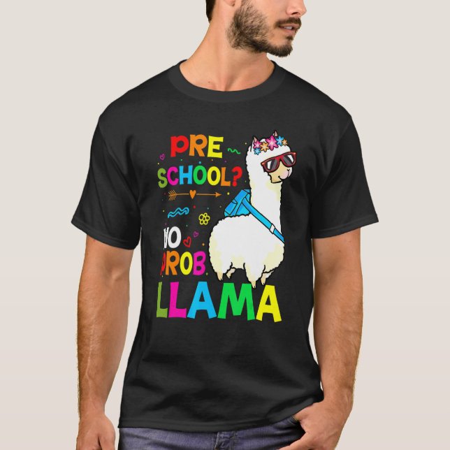 Preschool Teacher Rainbow No Prob Llama 100th Day  T-Shirt (Front)