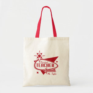 Preschool Teacher Retro Red 60's Inspired Sign Tote Bag