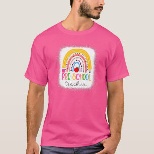 Preschool Teacher Teach Love Inspire Rainbow back T-Shirt