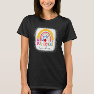 Preschool Teacher Teach Love Inspire Rainbow Back  T-Shirt