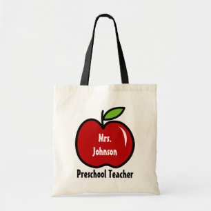 Preschool teacher tote bag   Personalise red apple