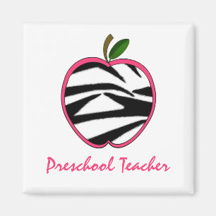 Preschool Teacher Zebra Print Apple Magnet