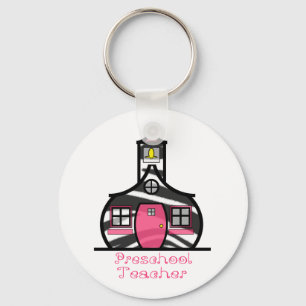 Preschool Teacher Zebra Print Schoolhouse Key Ring