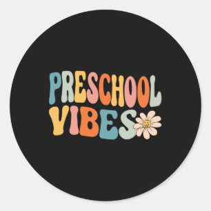 Preschool Vibes Cute Retro Back To School Classic Round Sticker